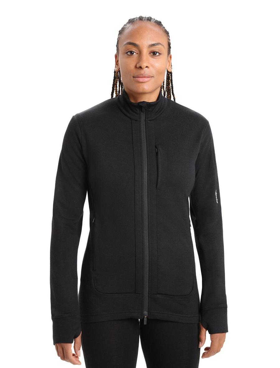 Black Icebreaker Merino Quantum III Long Sleeve Zip Women\'s Hoodie | AU 1681NWYB